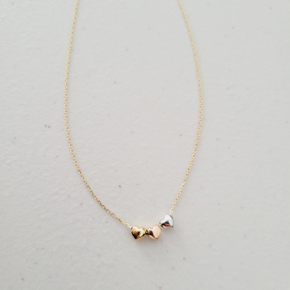 Tricolor Mini Hearts Necklace-14k Gold